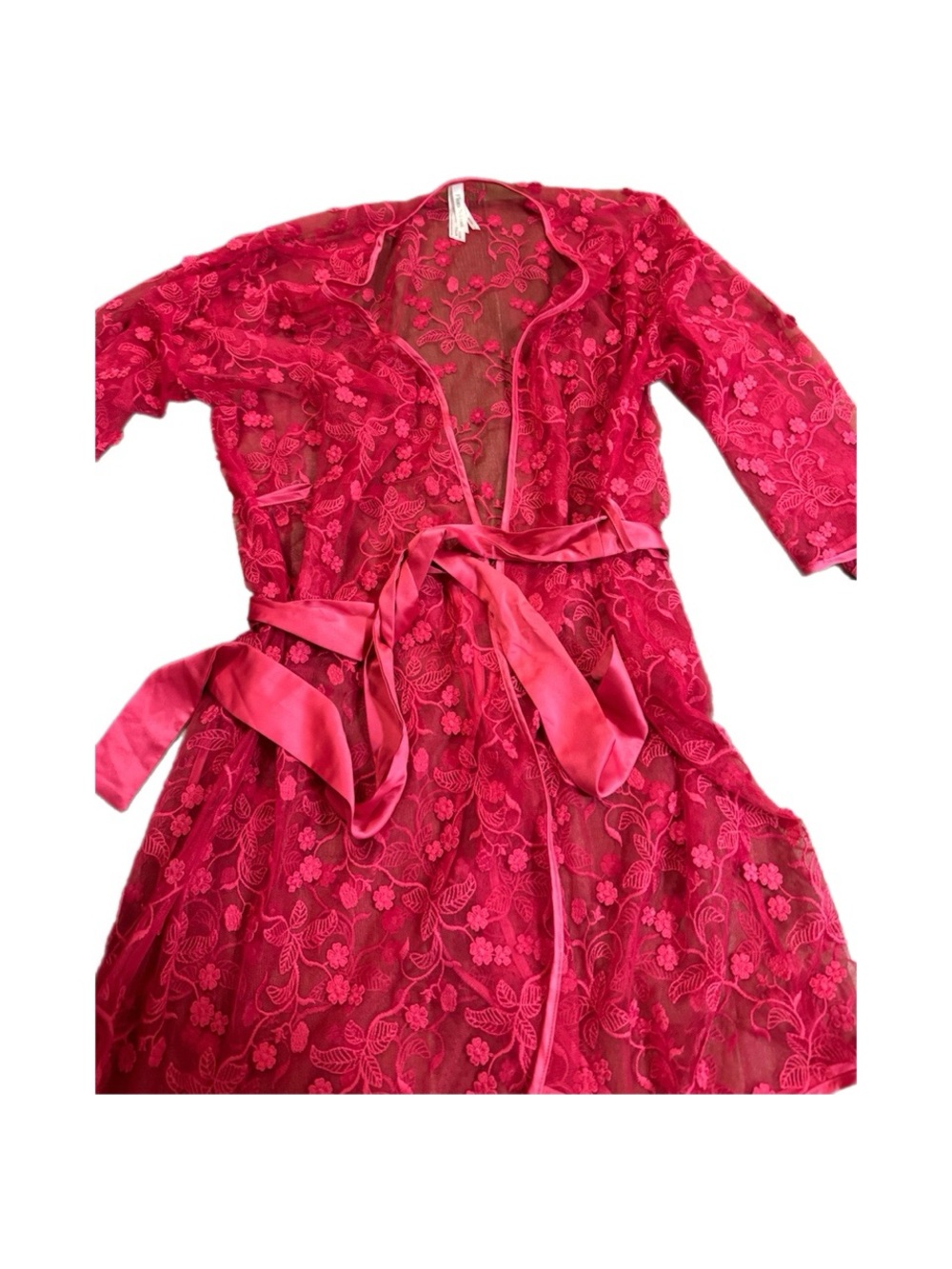 Flora Nikrooz Fuchsia Floral Lace Robe with Satin Belt